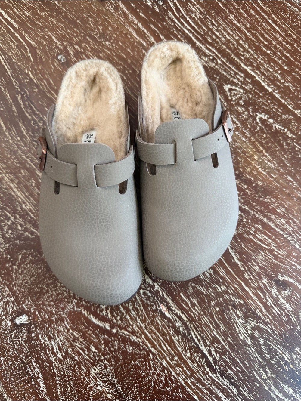 Kids Cozy Slip-On Clogs in Taupe with Faux Fur Lining